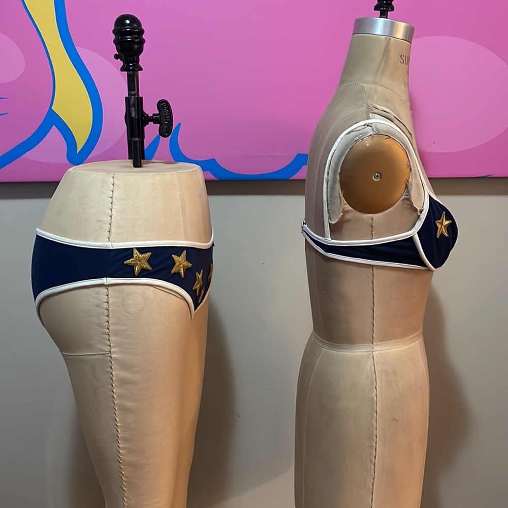 Moschino Mare Vintage Blue White Gold Stars Bikini Swim Suit - Picture 5 of 12